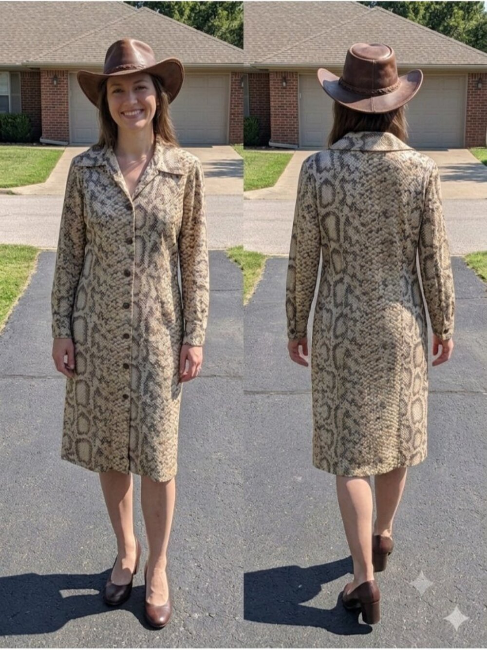 Vintage 70s Metallic Snakeskin Shirt Dress Glitter Python Disco Glam Gold Sz 10